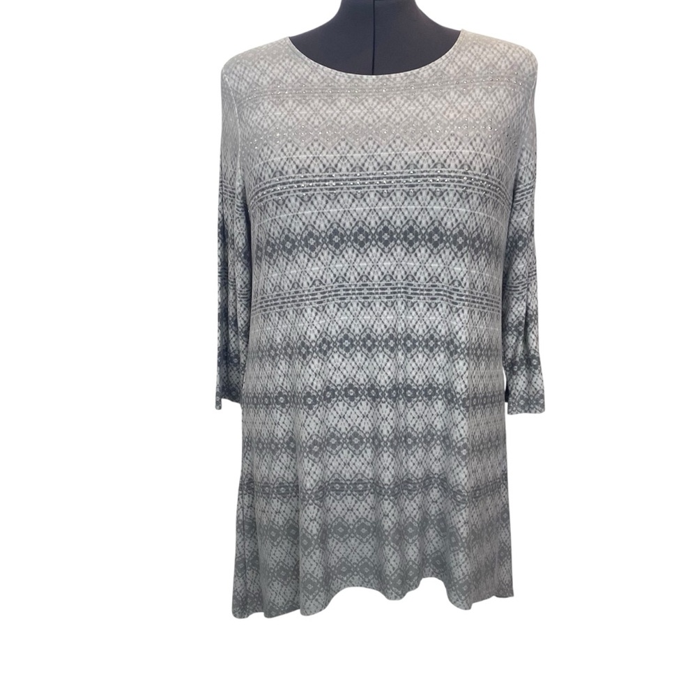 Ruby Rd.Womens plus size 1X  Gray Patterned Scoop-Neck Tunic